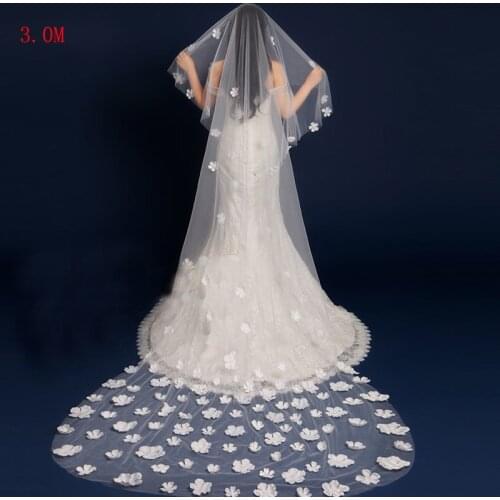 Wedding Veil With Comb Cathedral 3M Long Appliques White/Ivory Bridal Beautiful Flowers Veu De Noiva Longo veils