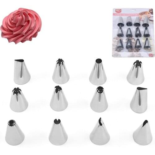 Stainless Steel Large Decorating Nozzle 12-Piece DIY Pastry Tube Decorating Nozzle Set Baking Cream Piping Tools Baking Tools