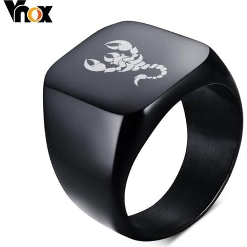 Vnox Punk Scorpion Biker Rings for Men Free Custom Engraving Stainless Steel Signet Mens Ring anel