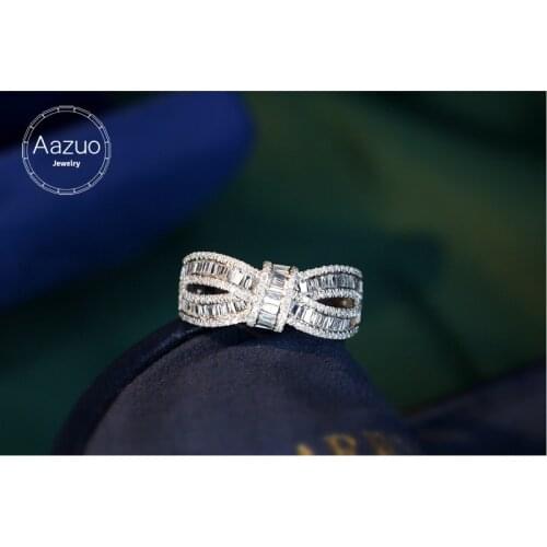 Aazuo 18K Solid White Gold Real Diamond 0.70ct Luxury Female Ladde Knot Ring Gift For Woman Engagement Party Au750 High Quality