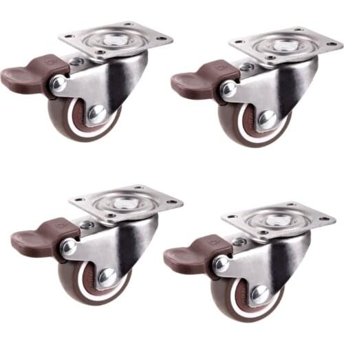 1.25/1.5/2 Inch 4 Pack Low Profile Casters Wheels Soft Rubber Swivel Caster with 360 Degree Top Plate Brake 8 Types G8TB