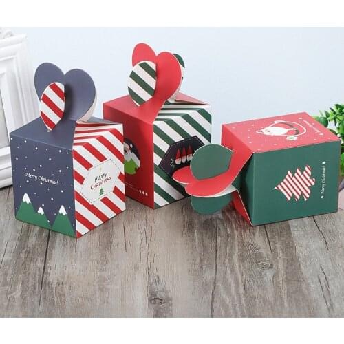 10pcs/lot Merry Christmas Striped Red Green Apple Box Special Christmas Eve Cookies Packaging Gift Box Carton Snowman Candy Box