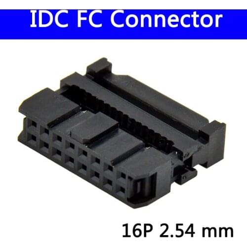100pcs 2.54 mm IDC Socket Female FC 16P 16pin 2*8 Rectangular Connector adapter Ribbon Cable 1.27 mm