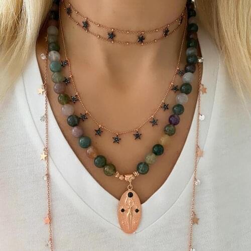 2021 Christmas fashion jewelry gold rose gold color black cz star charm double chain choker necklace new