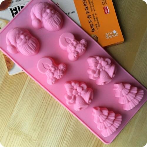 8 Cavity Christmas Tree Bells Santa Claus Silicone Baking Cake Mold DIY Candle Soap Molds Bakeware Chocolate Molds