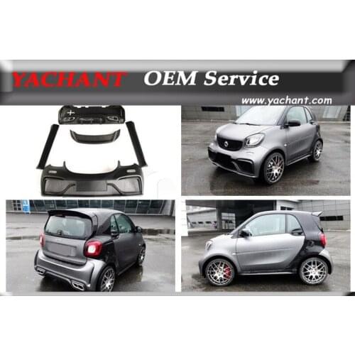 Portion Carbon Fiber Glass FRP Body Kit Fit For 2015-2017 Smart Fortwo C453 AMG Style Front Rear Bumper Skirt Roof Spoiler