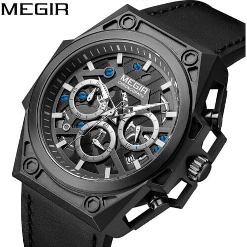 MEGIR Black Stainless Steel Men Watches 2020 Luxury Waterproof Sport Wrist Watches for Men Military Watch Clocks Dropshipping