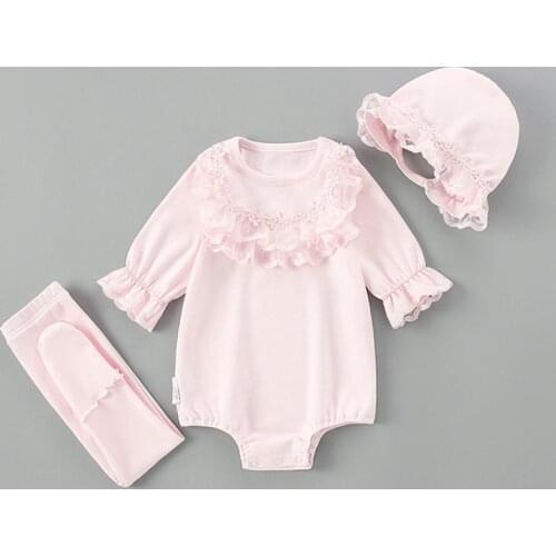 Children Autumn Clothing Newborn Lace Baby Girls Clothes Infant Bodysuit+Hat+tight 3Pcs/set Jumpsuit Playsuit Outfit 0-2Y