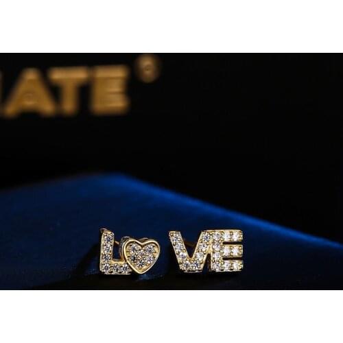 French Romantic L O V E Letter Asymmetric Stud Earring Fashion Lady Anti Allergy Zircon Earrings Charm Lady Valentines Day Gift