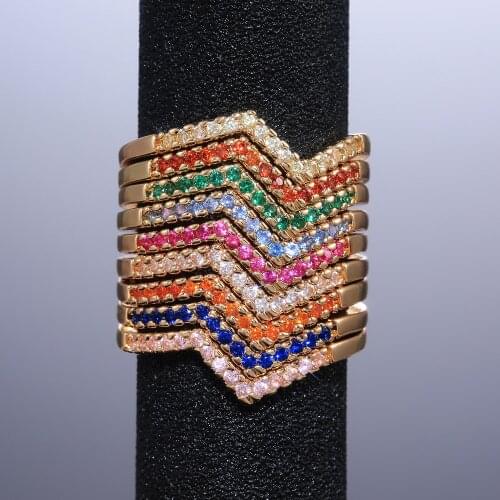 Huitan Small Fresh Wave Shape Women Rings Colorful Cubic Zirconia Female Wedding Party Ring Delicate Accessories Fashion Jewelry