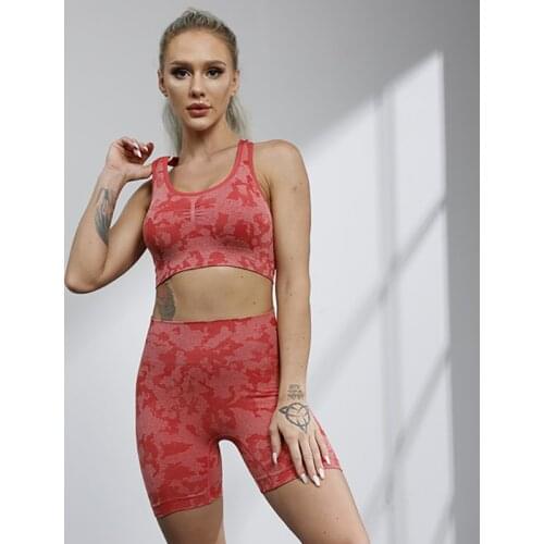 Camo Seamless Yoga Suit Women Shorts Sets Fitness Workout Sport Suit Gym Set Sexy Fashion Sport Bra Yoga Shorts Femme Sportswear