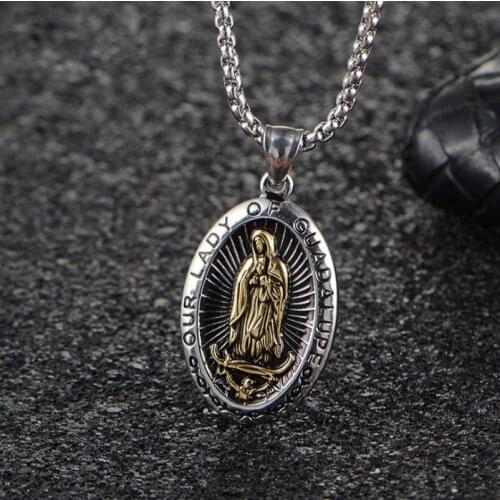 Classic Punk Catholic Virgin Mary Pendant Necklaces Men Religious Style Amulet Jewelry