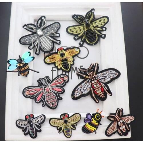 3Pcs Bee Animal Sew on Beaded Patch Applique For Clothes Bag Shoes Diy Cute Decoration Accessories Patches