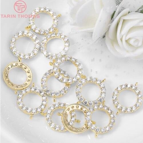 6PCS 24K Gold Color Brass with Zircon Round Circle Connector Charm Pendants for DIY Jewelry Making Findings Accessories