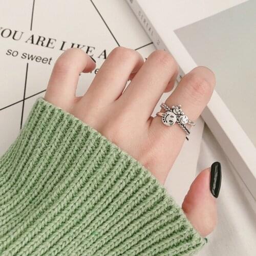 Happy Smile Face Copper Finger Rings For Women Silver Color Multilayer Opening Adjustable Girls Daily Jewelry Gifts Wholesale