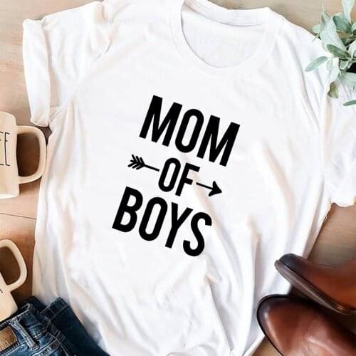 Fashion Letter Mom of Boys Print T Shirt Women Summer Tops Ladies Short Sleeve Casual Female Tee Top Mothers Day Camisas Mujer