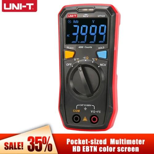 UNI-T UT123/UT123D Smart RMS Digital Pocket Household Multimeter AC DC Voltage Resistance Temperature NCV Tester EBTN Display