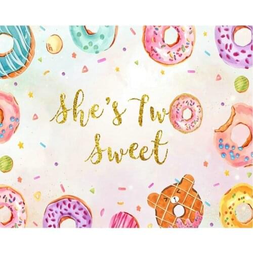 Cartoon Bear Donut Birthday Backdrop Baby Shower Room Decor Photo Booth Studio Prop