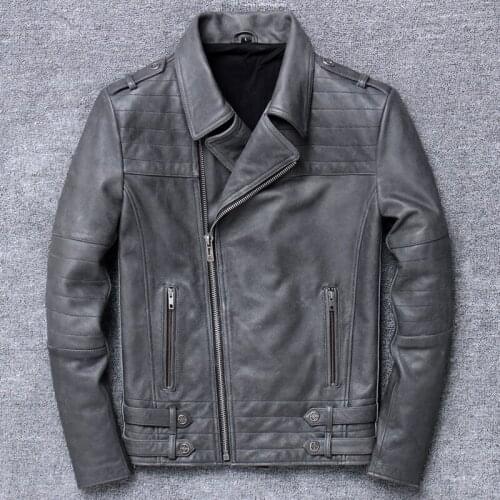 2020 Head Layer Cowhide Jacket Tide Male Halley Locomotive Serve Genuine Leather Clothing Self-cultivation Short Oblique