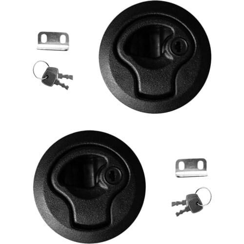 Pack of 2 Pieces Black 2 inch Flush Round Pull Slam Latch with Keys for Marine Boat Deck Hatch RV 1/4'' Door Thickness