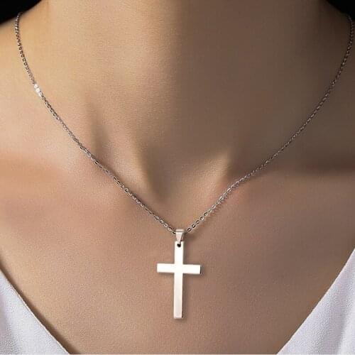 New Vintage Crystal Cross Necklaces For Women Stainless Steel Black/Gold/Silver Color Chain Pendant Necklace 2021 Trend Jewelry