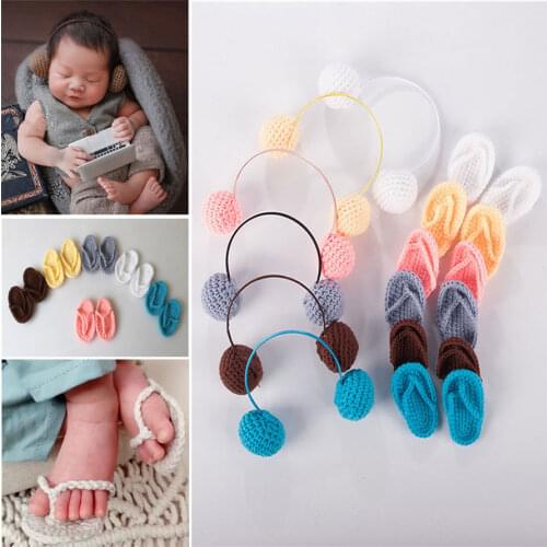 Newborn Photography Props Baby Girl Boy Photo Shoot Handmade Shoes Infant Baby Photo Costume Crochet Knitted Headphone Props