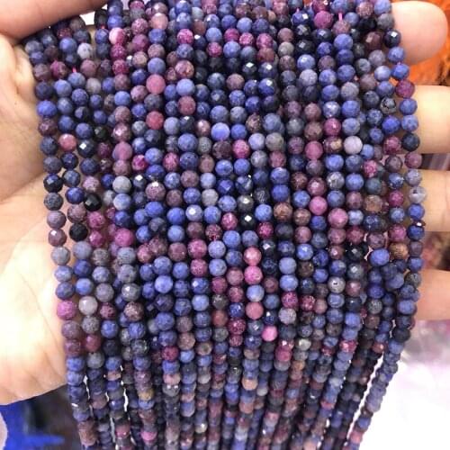 Wholesale 1string Genuine Multi Rub y Sapphires Beads 2mm 3mm 4mm Faceted Tiny Spacer Gem Beads For jewelry making full 15.5"