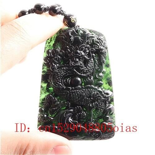 Certified Chinese Natural Black Green Jade Dragon Pendant Necklace Charm Jewelry Fashion Accessories Carved Amulet Gifts for Men