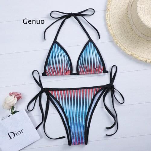 Sexy Bandage Striped Womens Swimsuit 2021 Summer Swimming Pool Beach Womens Swimsuit Push-Up Bikini Suit Bikini
