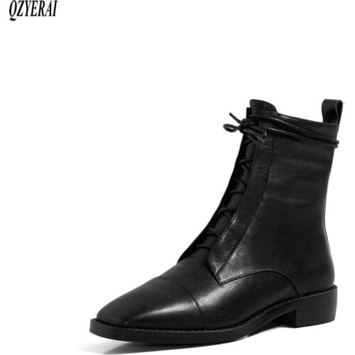 QZYERAI Autumn winter new Genuine leather Women boots ankle fashion Female boots Square head cowhide Women shoes