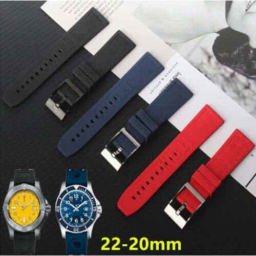 Tog grade Caoutchouc Rubber silicone watch band 22mm Black Dark Blue Red Watchband For navitimer/avenger/Breitling strap tools