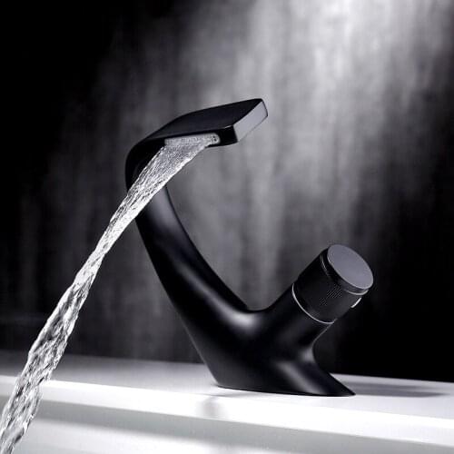 Luxury Basin Faucet Modern Brass Waterfall Faucet Bathroom Faucets Deck Mount Sink Crane Cold Hot Water Mixer Tap