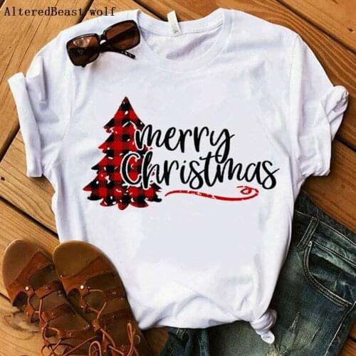 Christmas shirt clothes merry christmas tshirt women plaid fashion white t-shirt female streetwear casual summer vogue tops