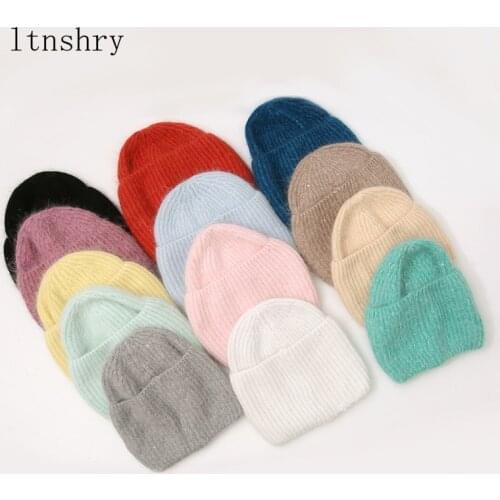 2021 New Beanie Hat for Women Winter Hat Knitted Rabbit Fur Skullies Hat Warm Bonnet Cap Female Hats for Girl hat