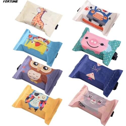 Cute Cartoon Car Tissue Box Creative Lovely Car Sun Visor Tissue Holder Hanging Pumping Tissue Bag For Car Armrest Box Car Seat