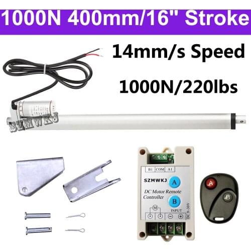 Heavy Duty 1000N DC 12V 400mm 16" Stroke Linear Actuator 14mm/s Spd Door Opener Motor Controller Brackets Bed Lift Table Tools
