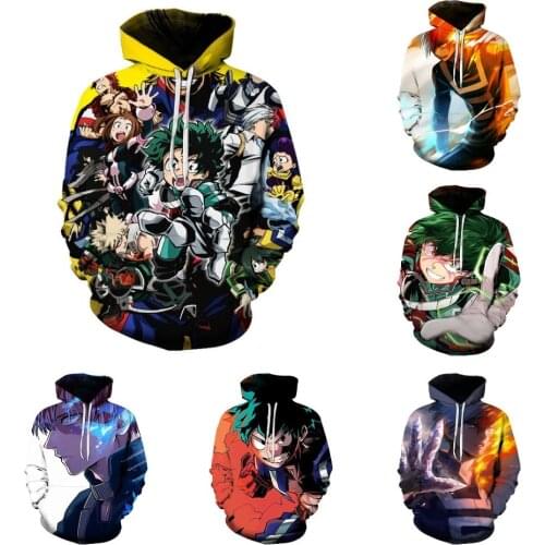 Anime my hero academy Hoodie 3D printing cartoon Pullover Cosplay clothing street casual Sweatshirt