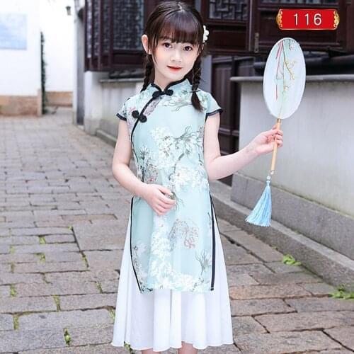 Girl Traditional Chinese Cheongsam Hanfu Dress Kids Princess Costume Wedding Aodai Children Qipao Floral Vestidos Evening Party