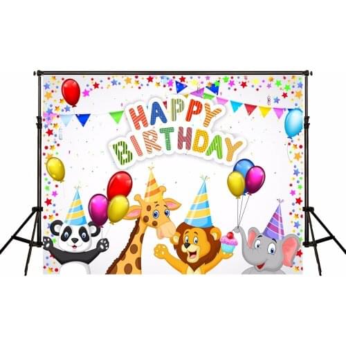 VinylBDS Children Backgrounds Animals Birthday Photography Backdrops Balloons Backgrounds for Photo Studio Kids Digital Photo