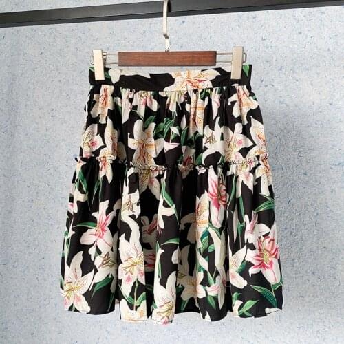 Summer Elegant Floral Printed Mini Skirt 2021 Runway Designers Vintage High Waist A-line Chiffon Skirts Womens