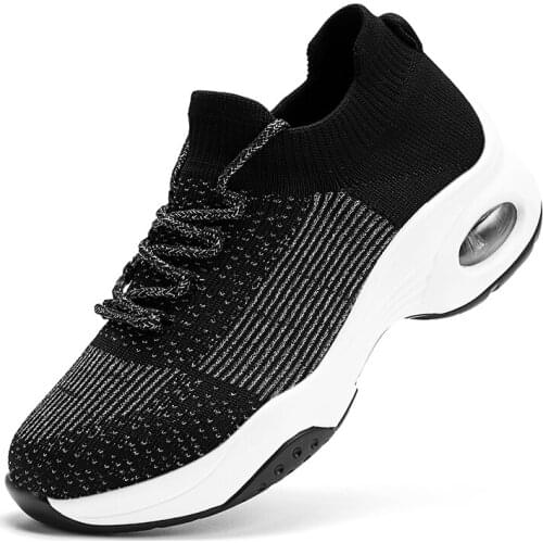 Womens Shoes Air Cushion Increased Rocking Bottom Non-Slip Flying Woven Cross-Border Large Size Fashionable Mother Sneaker