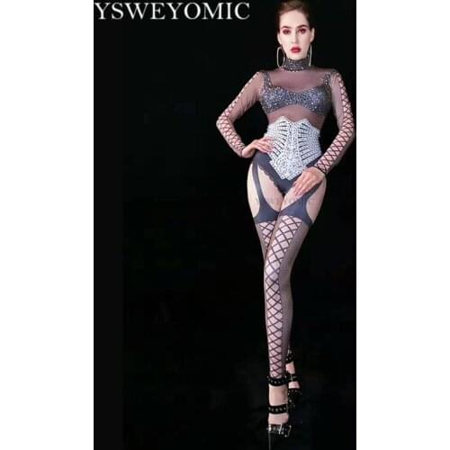 Sexy 3D print Dance Costume Crystal Big Stretch Jumpsuit Womens Stage Performance Celebrate luxurious Costume Dance Rompers