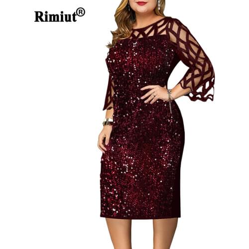 S-5XL Fashion Women Sequins Autumn Dresses Lace Sleeve Shining Lady Casual Fashion Dress Sexy Mom Clothing O neck