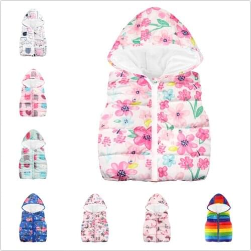 Pink Flower Baby Girls Vests Children Waistcoat Clothes Girl Sleeveless Jacket Coat Kids Tops Hooded Overcoat Fleece Outfit 2-7Y