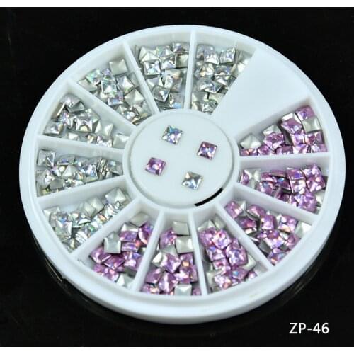 1Box NEW 2017 new Laser Pink Silver 1wheel Rivet Nail Studs 3*3mm Square Rhinestone Manicure Nail Art Decoration, L44-IO141441