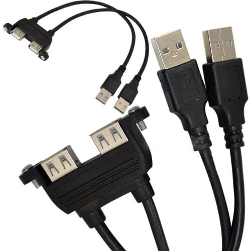 1pc 25cm Dual Usb 2 0 A Female Panel Mount screw to Usb A Male Extension Cable