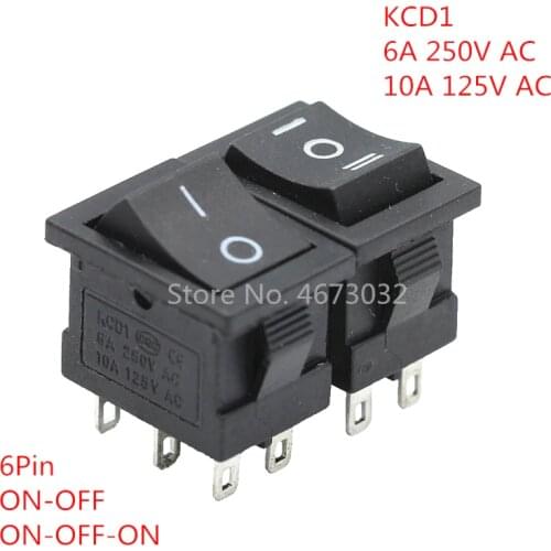10pcs KCD1 KCD4 Black Rocker Switch Power Switch ON-OFF ON-OFF-ON 2 Position /3 Position 6 Pin No lights