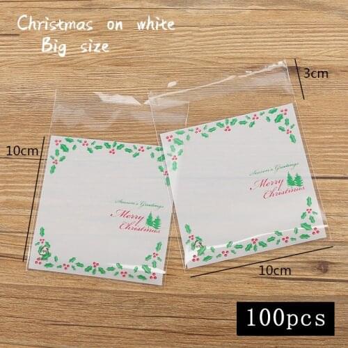 100pcs/lot Cookies Ziplock Bag White Transparent Leaf Cherry Tree Homemade Handmade Snack Food Packaging Party Candy Wrapper Bag