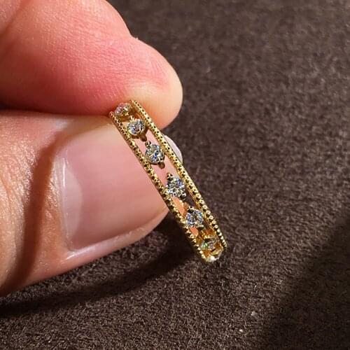 10K Au417 Yellow Gold Women Wedding Party Engagement Ring Hollow Out Arrangement Round Moissanite Diamond Ring TrendyCute