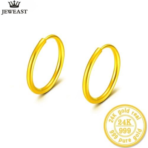 24k Pure Gold Hoop Earrings Smooth Circular Spherical Real 999 Solid Classic Fine Jewelry Hot Selling Gift Trendy Women Girl